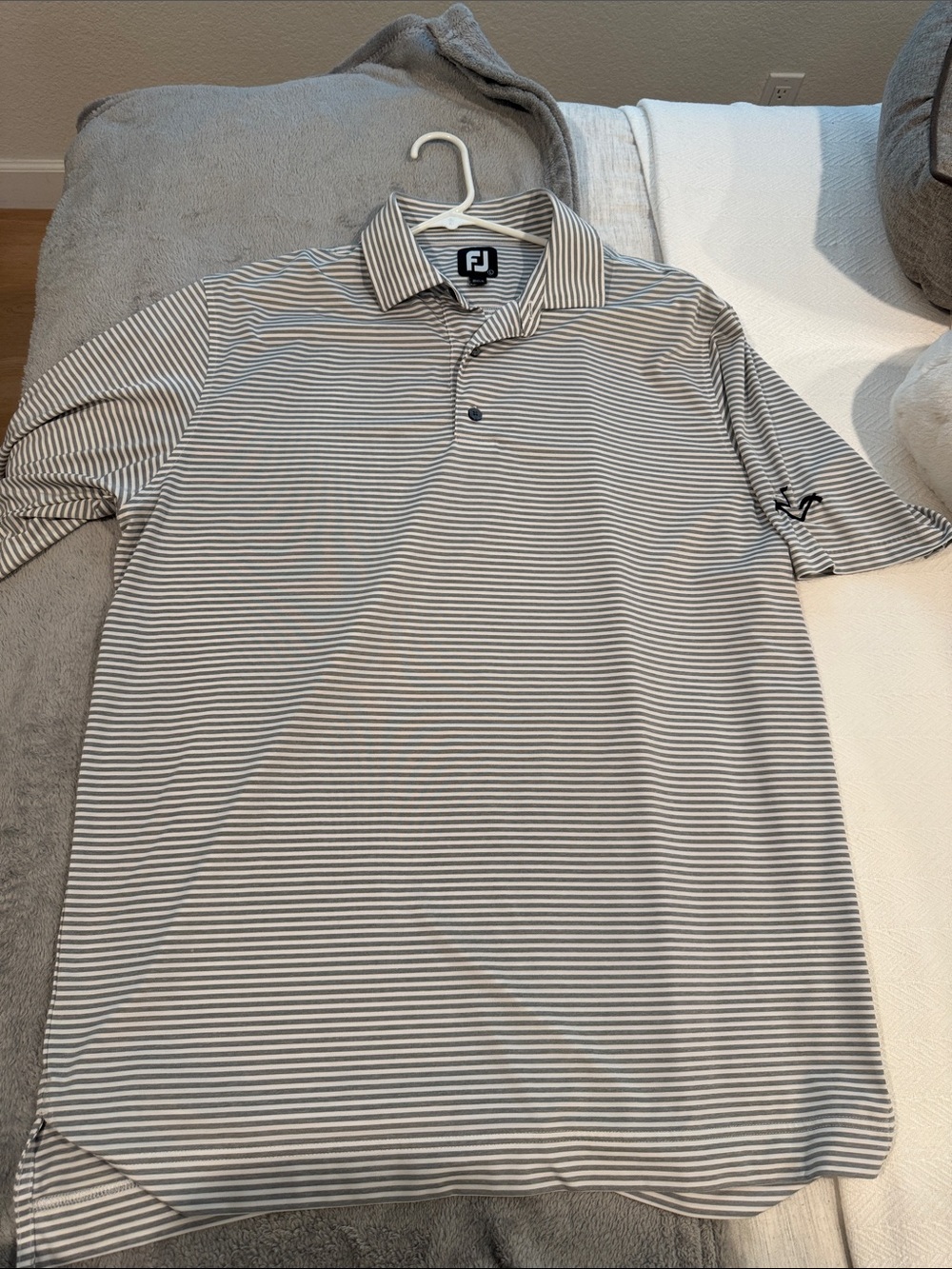 FootJoy Men's Thin Striped Polo in Gray and White